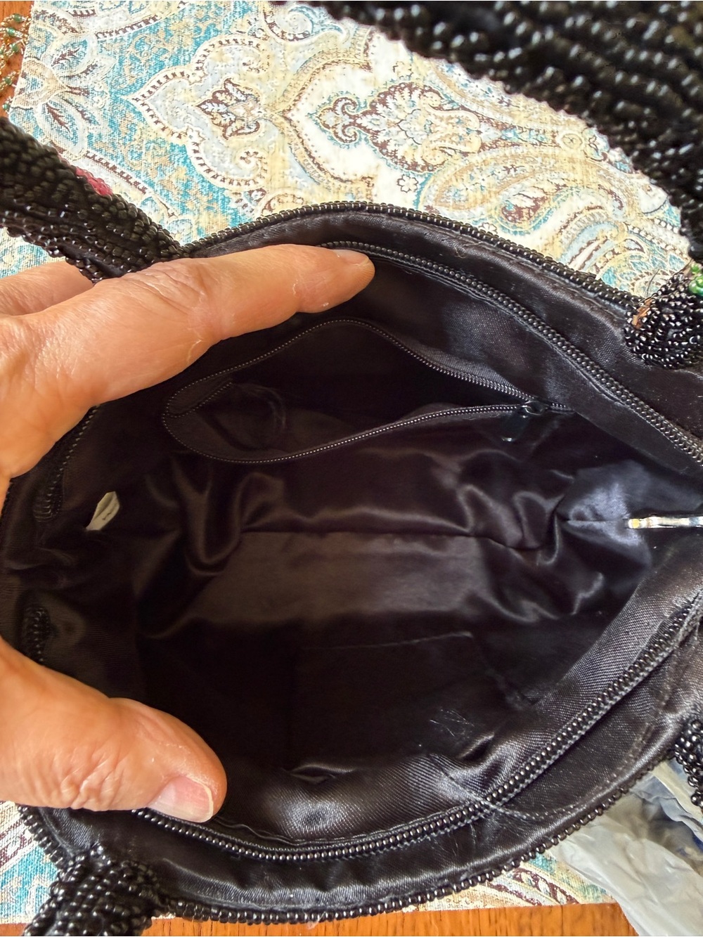 Glass Beaded Top Handle Handbag Floral Paisley Purse Vintage 1980s - Picture 5 of 11